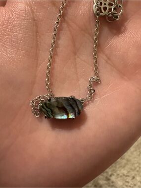 Kendra Scott Silver Necklace with Iridescent Abalone Bar Pendant